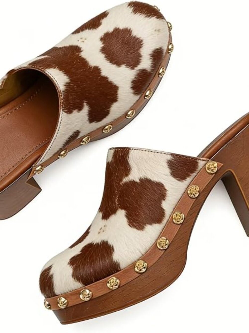 Cow Print Brown & White Platform Clog Mule - Picture 2 of 4